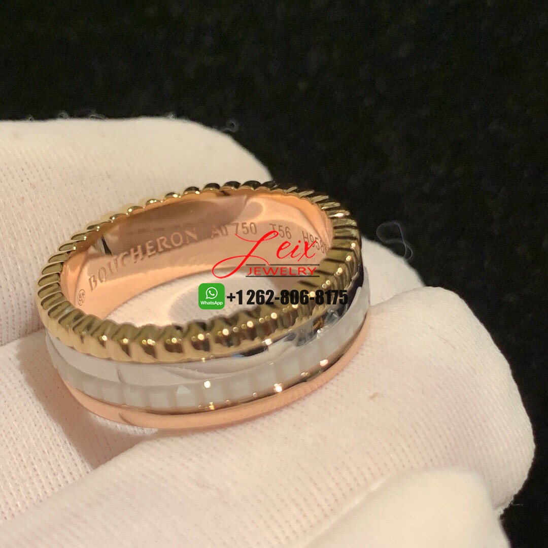Boucheron Quatre White Edition Ceramic 18K Three Tone Gold Ring (1) Boucheron Quatre White Edition Ceramic 18K Three Tone Gold Ring