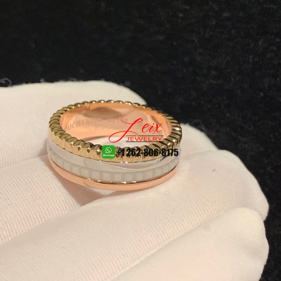 Boucheron Quatre White Edition Ceramic 18K Three Tone Gold Ring (2) Boucheron Quatre White Edition Ceramic 18K Three Tone Gold Ring