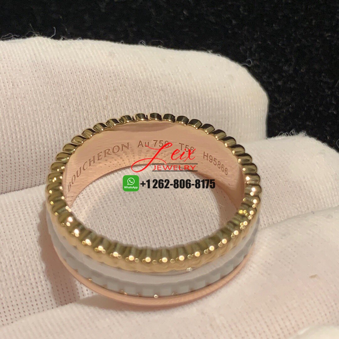 Boucheron Quatre White Edition Ceramic 18K Three Tone Gold Ring (3) Boucheron Quatre White Edition Ceramic 18K Three Tone Gold Ring