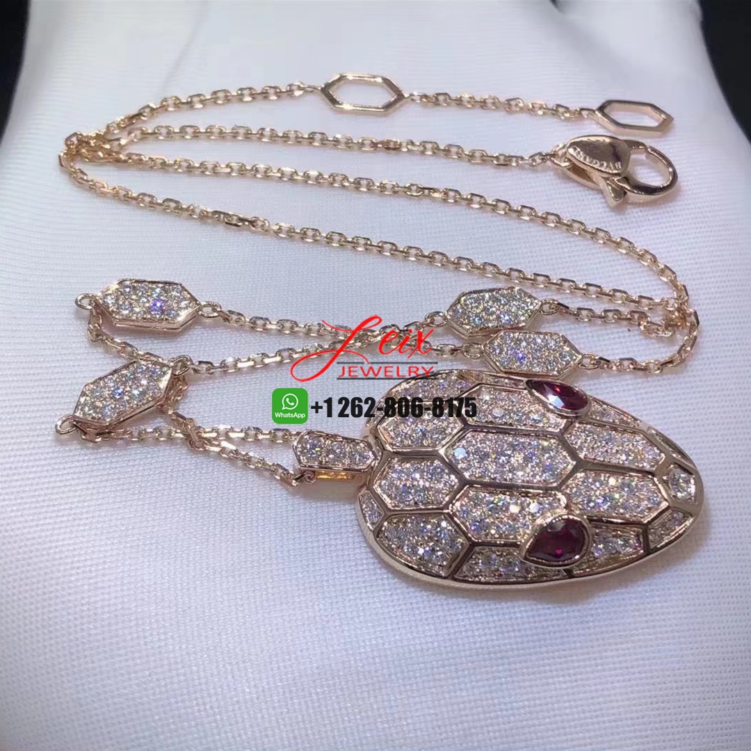 Bvlgari Serpenti Rubellite Eyes Pave 18K Rose Gold Diamonds Necklace (1) Bvlgari Serpenti Rubellite Eyes Pave 18K Rose Gold Diamonds Necklace