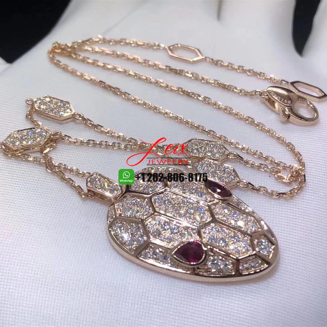 Bvlgari Serpenti Rubellite Eyes Pave 18K Rose Gold Diamonds Necklace (2) Bvlgari Serpenti Rubellite Eyes Pave 18K Rose Gold Diamonds Necklace