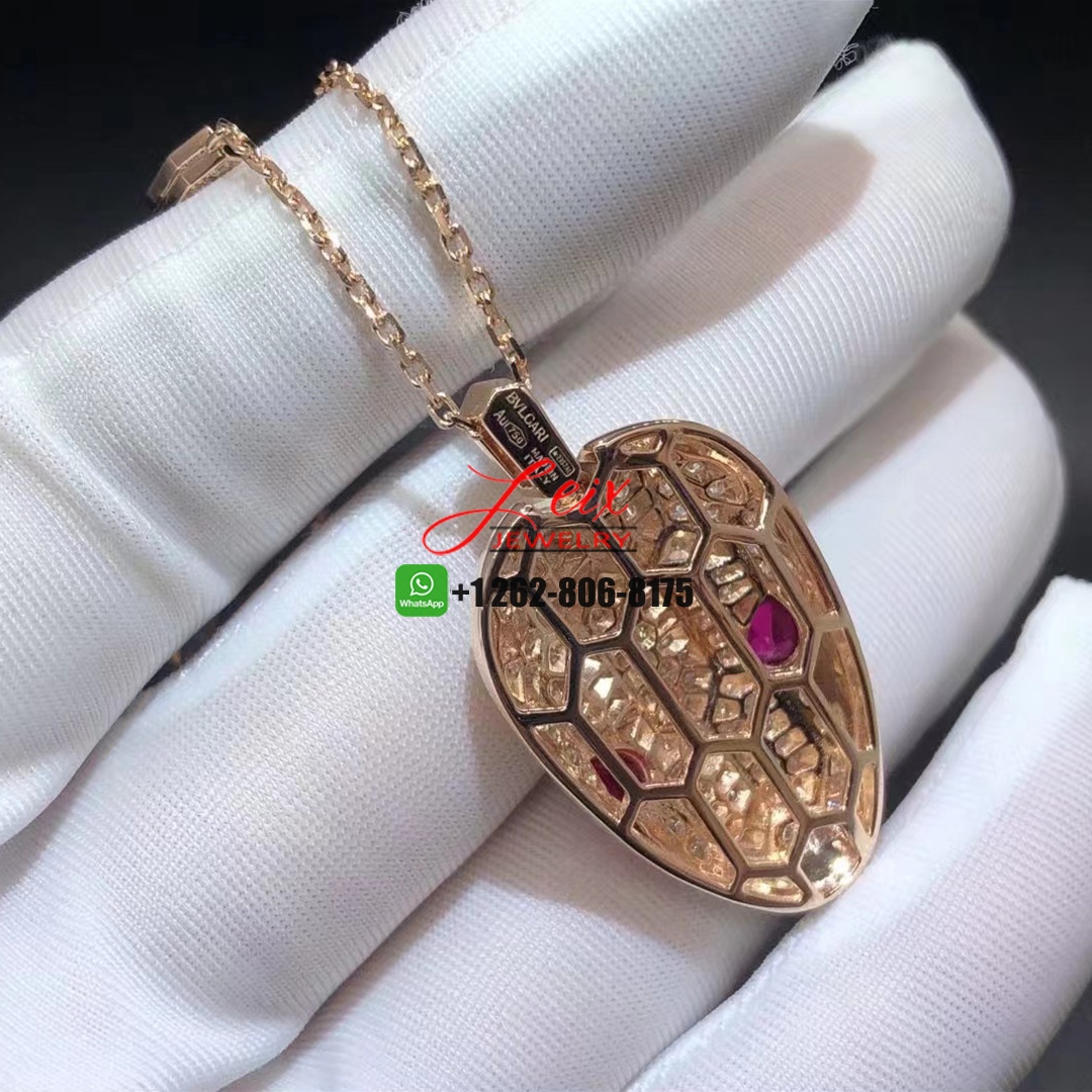 Bvlgari Serpenti Rubellite Eyes Pave 18K Rose Gold Diamonds Necklace (3) Bvlgari Serpenti Rubellite Eyes Pave 18K Rose Gold Diamonds Necklace