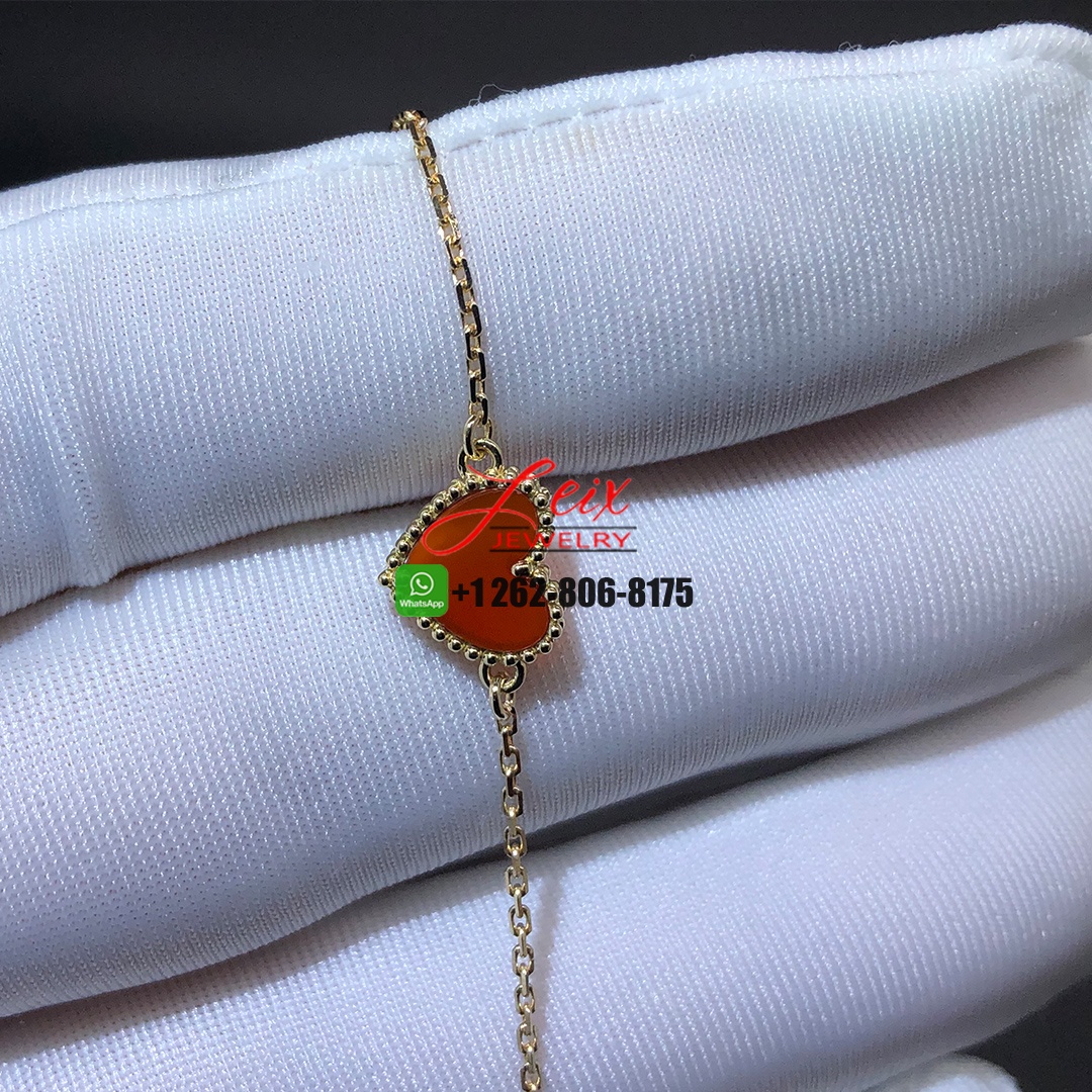 Custom VCA Sweet Alhambra Heart Carnelian 18K Yellow Gold Bracelet (1) Custom VCA Sweet Alhambra Heart Carnelian 18K Yellow Gold Bracelet