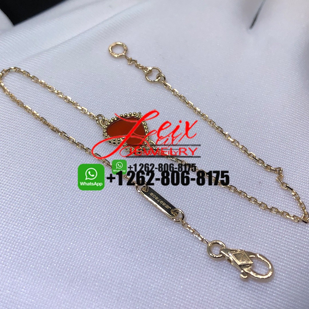 Custom VCA Sweet Alhambra Heart Carnelian 18K Yellow Gold Bracelet Custom VCA Sweet Alhambra Heart Carnelian 18K Yellow Gold Bracelet