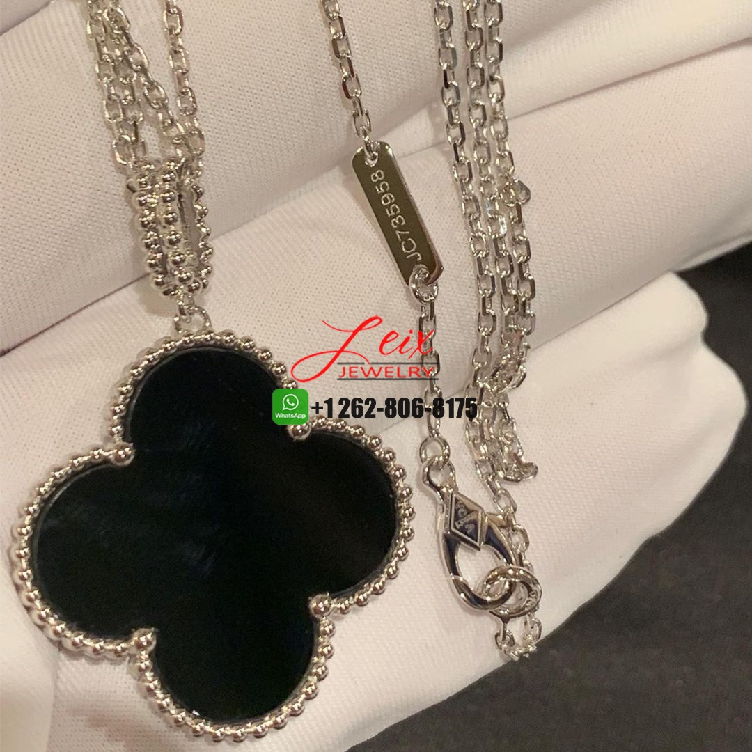 Van Cleef & Arpels 18K White Gold Black Onyx Magic Alhambra Pendant Necklace (1) Van Cleef & Arpels 18K White Gold Black Onyx Magic Alhambra Pendant Necklace
