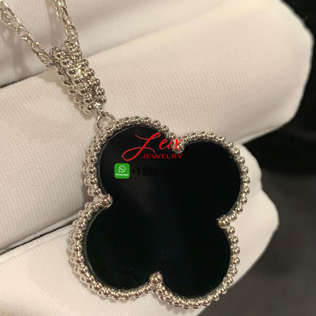 Van Cleef & Arpels 18K White Gold Black Onyx Magic Alhambra Pendant Necklace (2) Van Cleef & Arpels 18K White Gold Black Onyx Magic Alhambra Pendant Necklace