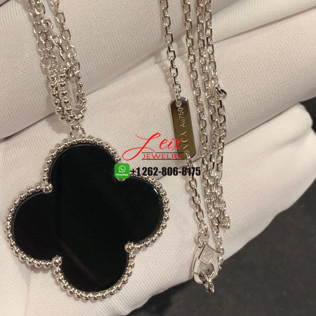 Van Cleef & Arpels 18K White Gold Black Onyx Magic Alhambra Pendant Necklace Van Cleef & Arpels 18K White Gold Black Onyx Magic Alhambra Pendant Necklace