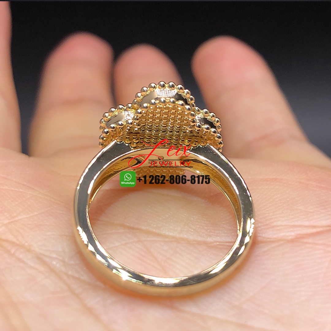 Van Cleef & Arpels Vintage Alhambra Carnelian 18K Yellow Gold Diamond Ring (2) Van Cleef & Arpels Vintage Alhambra Carnelian 18K Yellow Gold Diamond Ring