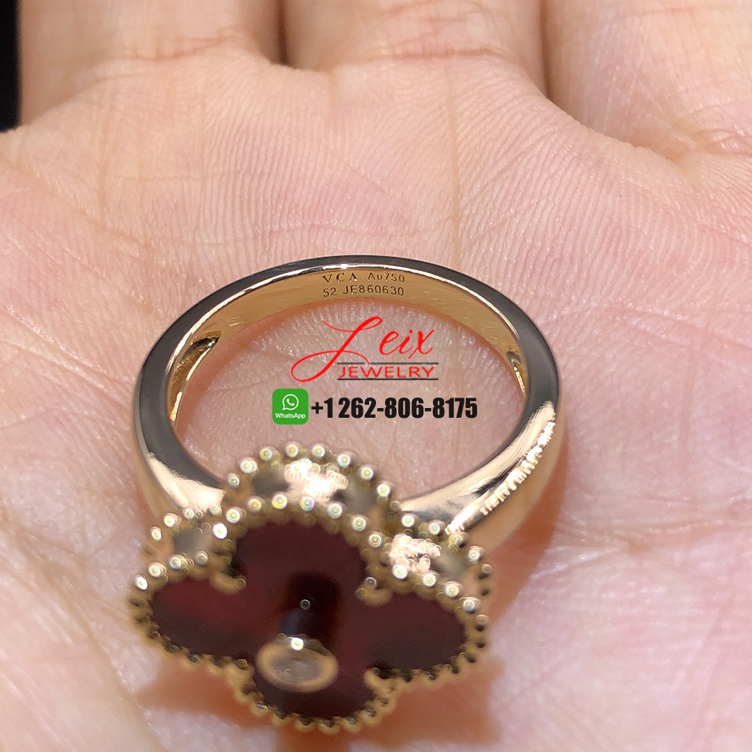 Van Cleef & Arpels Vintage Alhambra Carnelian 18K Yellow Gold Diamond Ring (3) Van Cleef & Arpels Vintage Alhambra Carnelian 18K Yellow Gold Diamond Ring