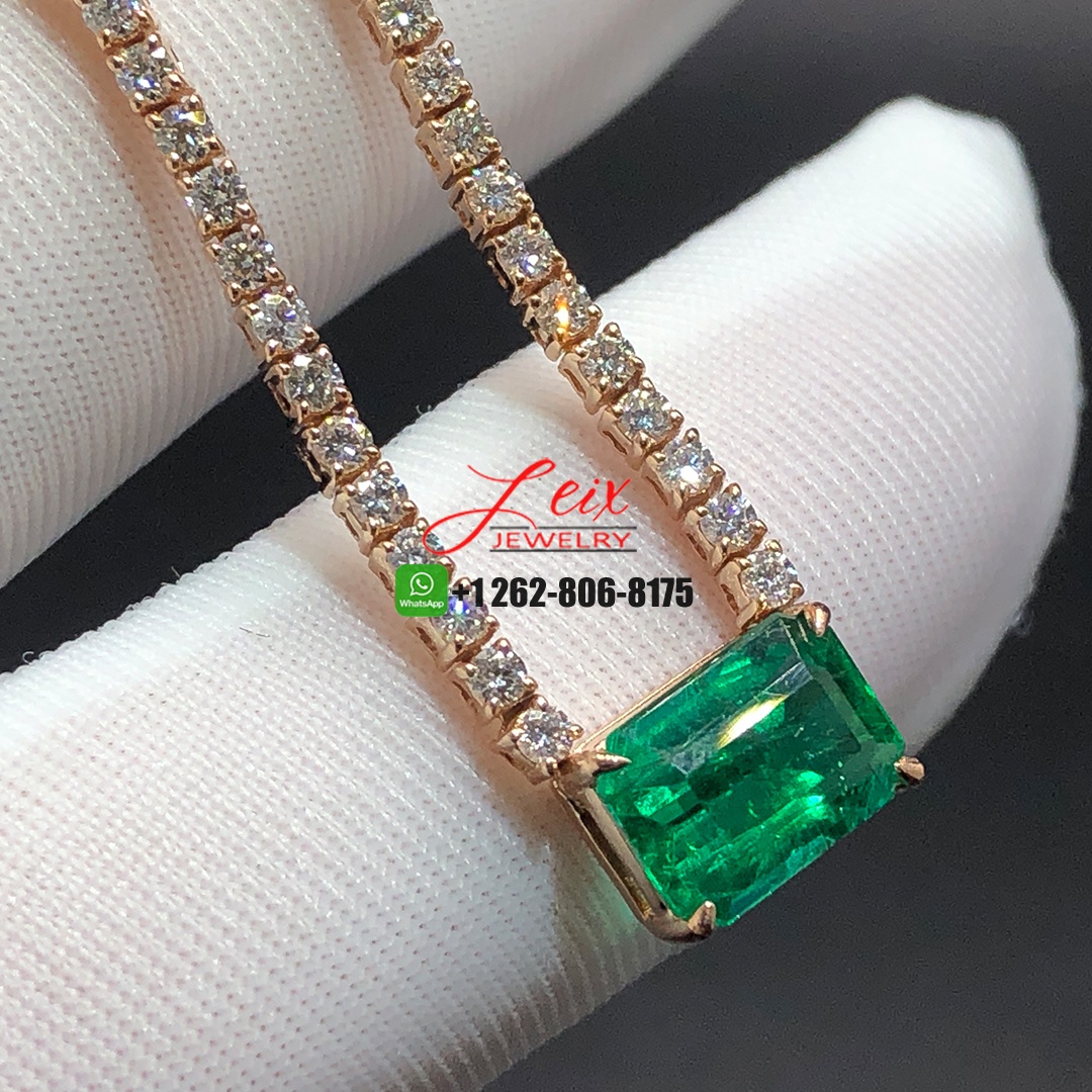 Custom Made 2.15ct Emerald and 5.39ct Diamond Tennis Necklace in 18K Rose Gold (3) Custom Made 2.15ct Emerald and 5.39ct Diamond Tennis Necklace in 18K Rose Gold
