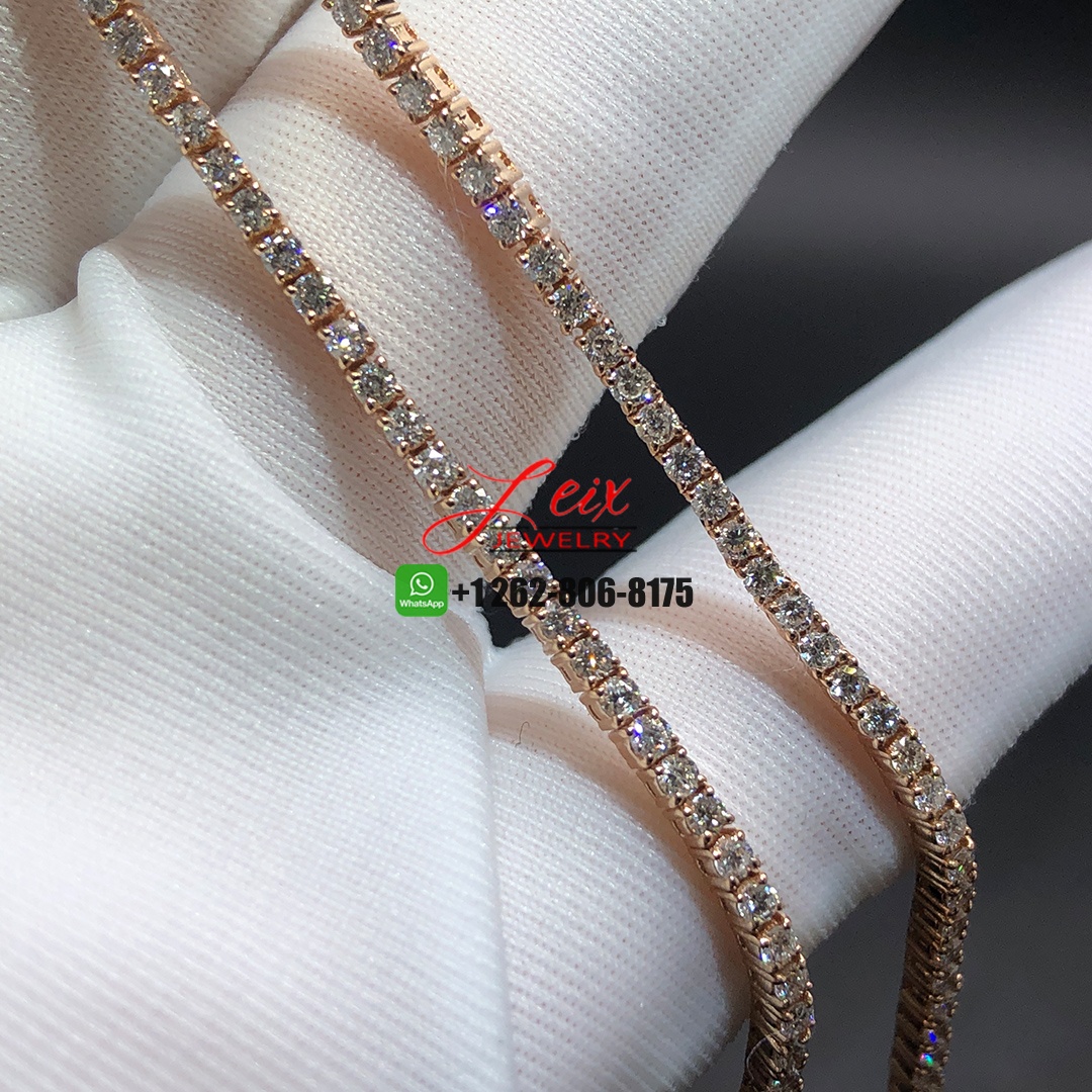 Custom Made 2.15ct Emerald and 5.39ct Diamond Tennis Necklace in 18K Rose Gold (5) Custom Made 2.15ct Emerald and 5.39ct Diamond Tennis Necklace in 18K Rose Gold