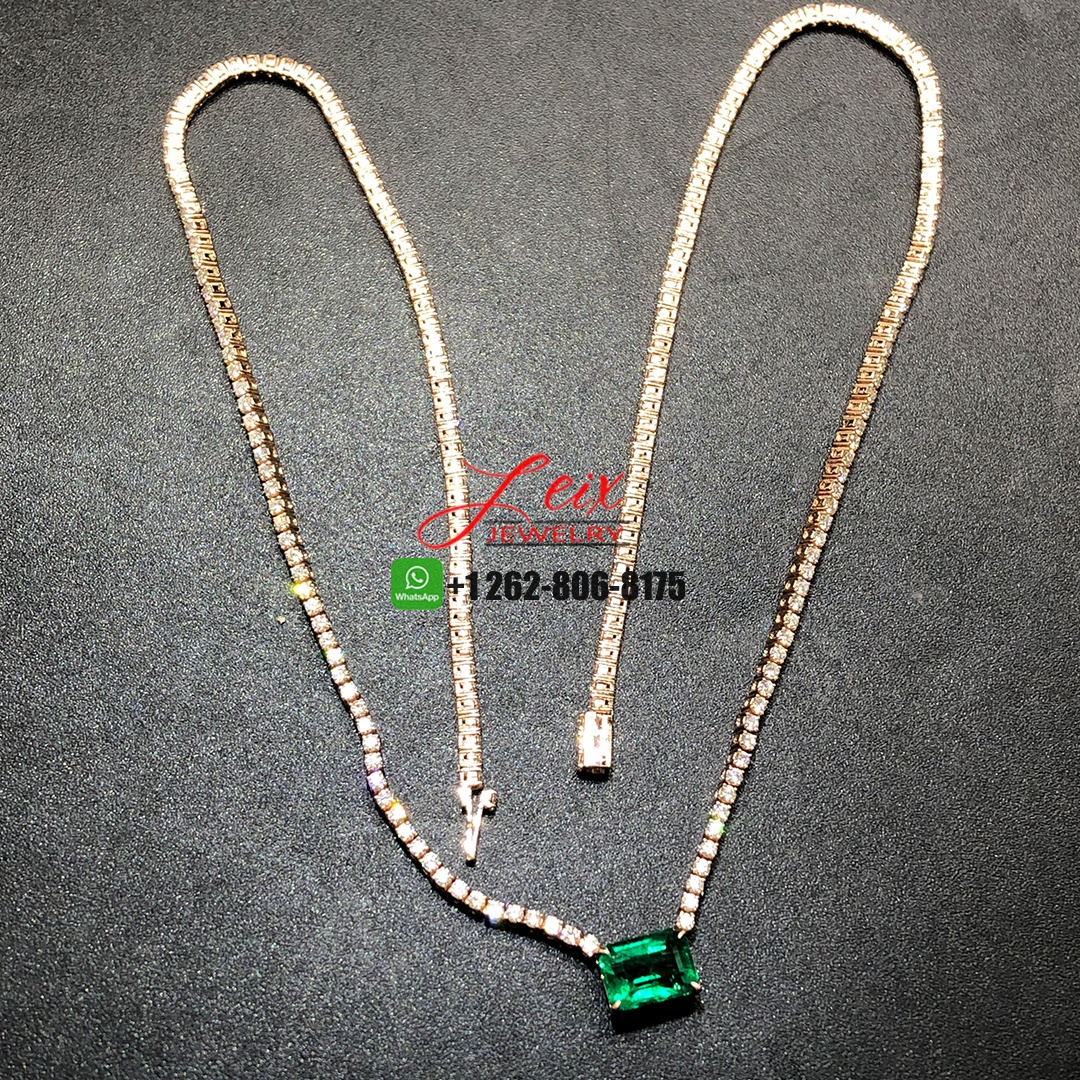 Custom Made 2.15ct Emerald and 5.39ct Diamond Tennis Necklace in 18K Rose Gold (6) Custom Made 2.15ct Emerald and 5.39ct Diamond Tennis Necklace in 18K Rose Gold