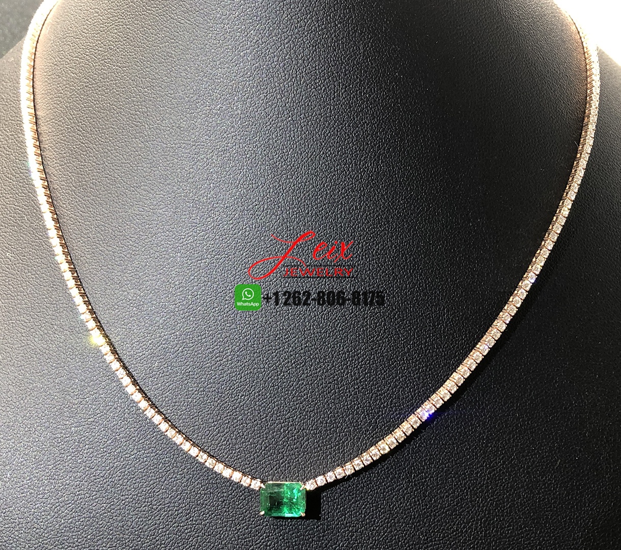 Custom Made 2.15ct Emerald and 5.39ct Diamond Tennis Necklace in 18K Rose Gold Custom Made 2.15ct Emerald and 5.39ct Diamond Tennis Necklace in 18K Rose Gold