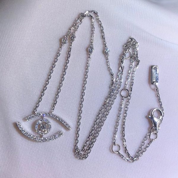 Custom Messkia Lucky Eye 18k White Gold Diamond Necklace