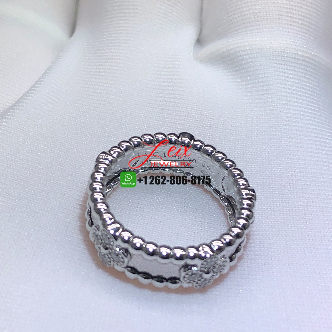 VCA 18K White Gold Diamond Perlee Sweet Clovers Ring (1) VCA 18K White Gold Diamond Perlee Sweet Clovers Ring