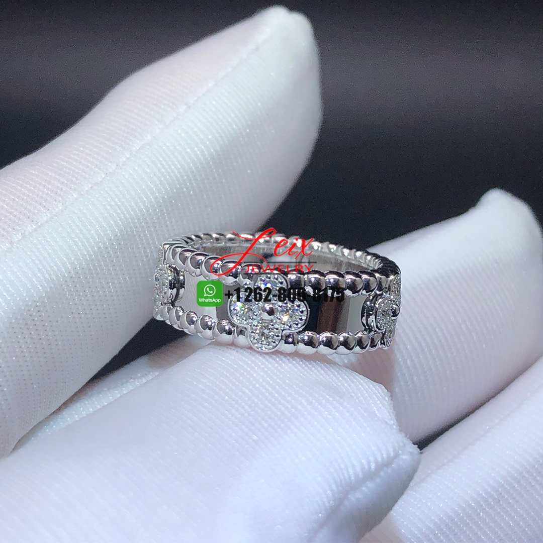 VCA 18K White Gold Diamond Perlee Sweet Clovers Ring (2) VCA 18K White Gold Diamond Perlee Sweet Clovers Ring