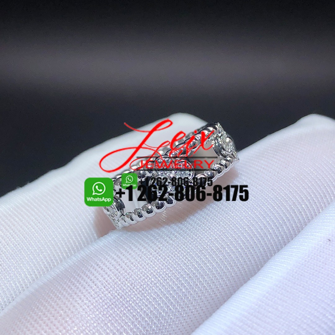 VCA 18K White Gold Diamond Perlee Sweet Clovers Ring VCA 18K White Gold Diamond Perlee Sweet Clovers Ring