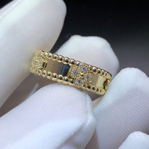 Van Cleef & Arpels 18K Yellow Gold Diamond Sweet Perlee Clovers Ring