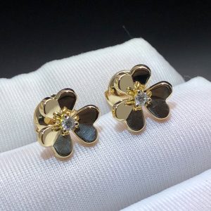Van Cleef & Arpels Frivole 18K Yellow Gold Diamond Mini Model Stud Earrings