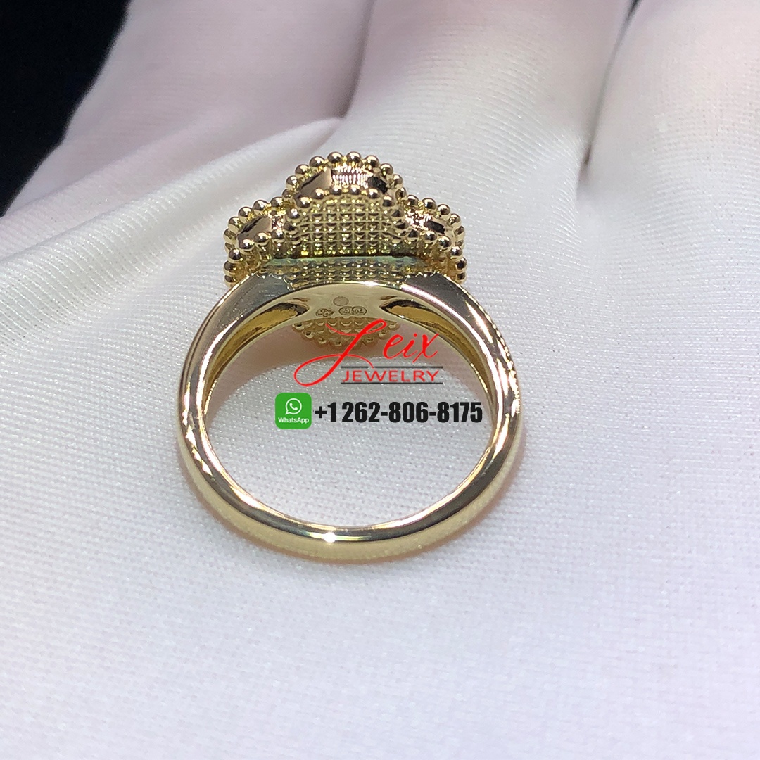 Van Cleef & Arpels Vintage Alhambra 18K Yellow Gold Malachite Diamond Ring (1) Van Cleef & Arpels Vintage Alhambra 18K Yellow Gold Malachite Diamond Ring