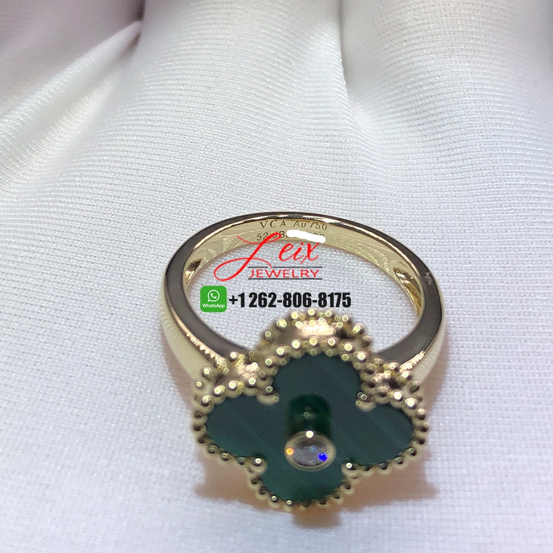 Van Cleef & Arpels Vintage Alhambra 18K Yellow Gold Malachite Diamond Ring (2) Van Cleef & Arpels Vintage Alhambra 18K Yellow Gold Malachite Diamond Ring