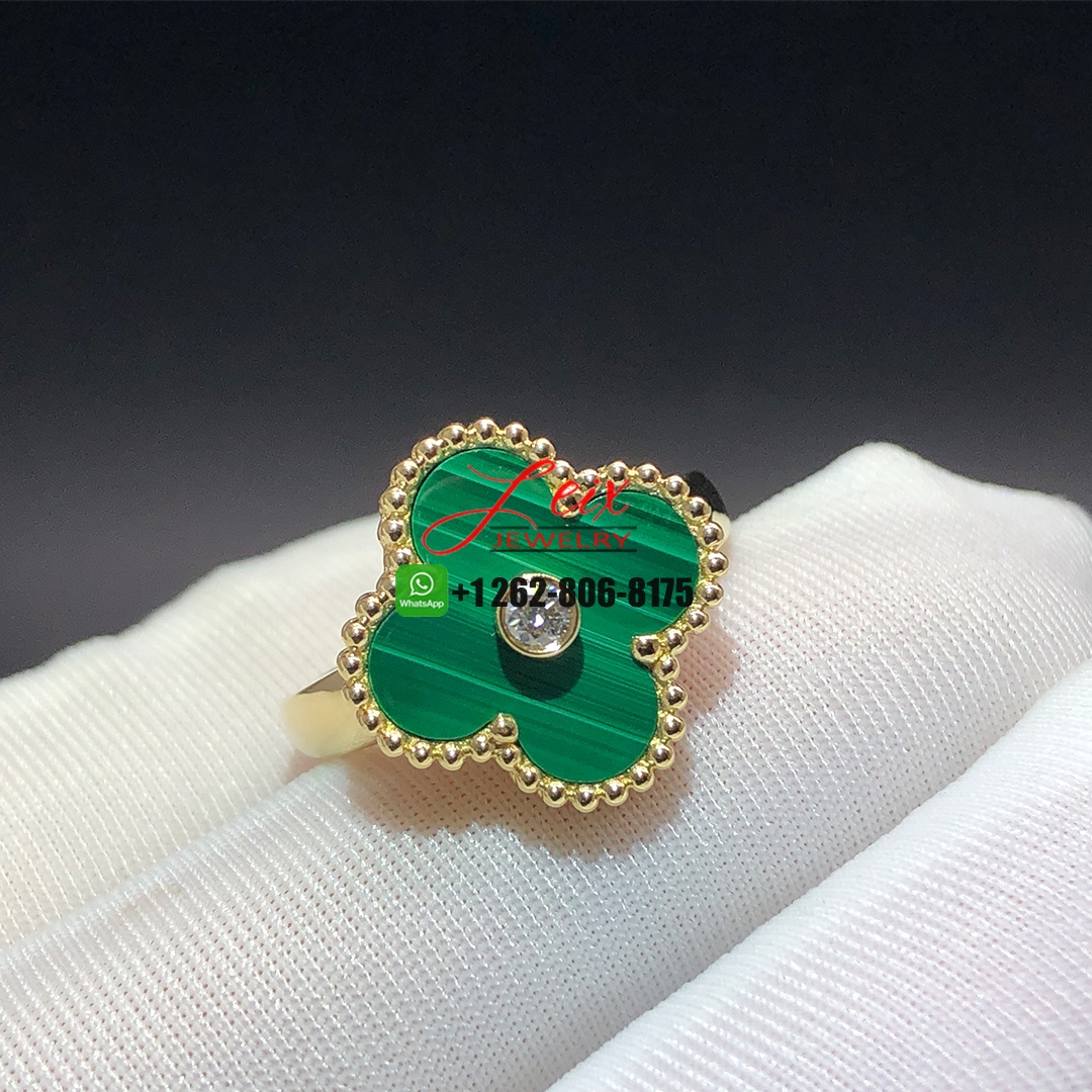 Van Cleef & Arpels Vintage Alhambra 18K Yellow Gold Malachite Diamond Ring Van Cleef & Arpels Vintage Alhambra 18K Yellow Gold Malachite Diamond Ring