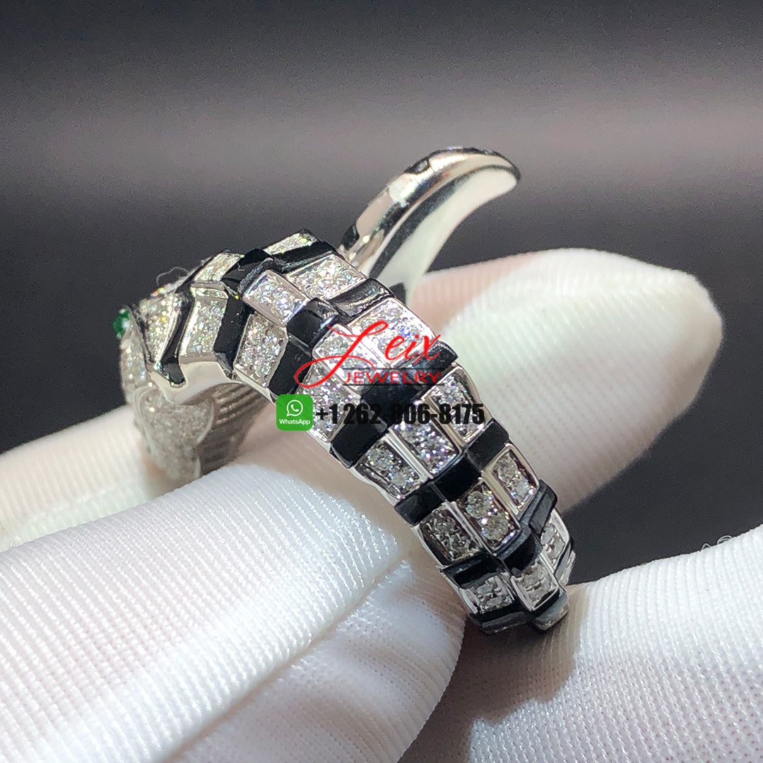 Cartier High Jewelry 18k White Gold with Onyx, Emeralds and Diamonds Crocodile Ring (1)