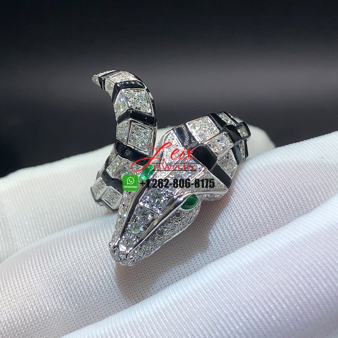Cartier High Jewelry 18k White Gold with Onyx, Emeralds and Diamonds Crocodile Ring (4) Cartier High Jewelry 18k White Gold with Onyx, Emeralds and Diamonds Crocodile Ring