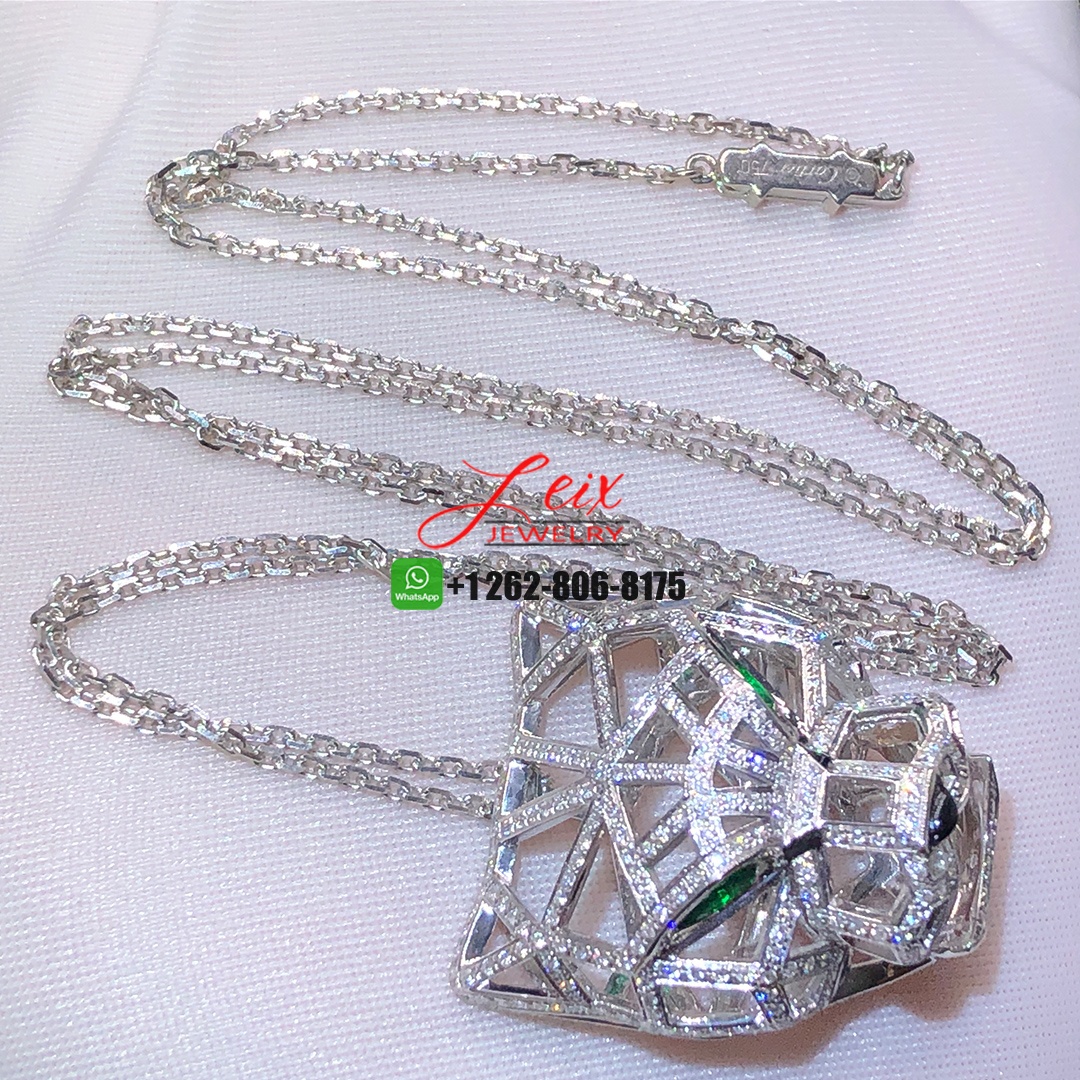 Cartier Panthere De Cartier 18k White Gold Diamond Paved & Emerald Pendant Necklace (2) Cartier Panthere De Cartier 18k White Gold Diamond Paved & Emerald Pendant Necklace