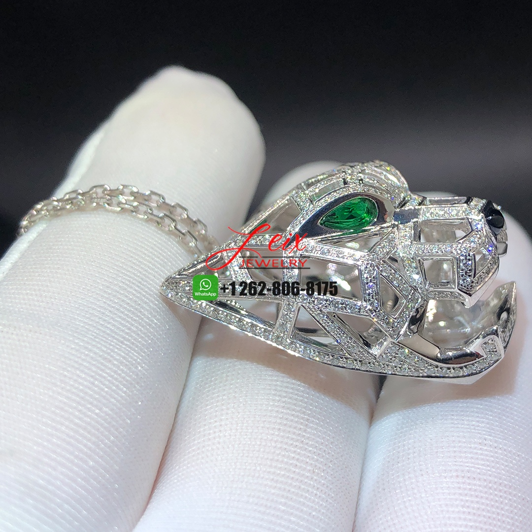 Cartier Panthere De Cartier 18k White Gold Diamond Paved & Emerald Pendant Necklace (3) Cartier Panthere De Cartier 18k White Gold Diamond Paved & Emerald Pendant Necklace
