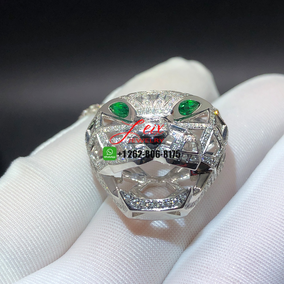 Cartier Panthere De Cartier 18k White Gold Diamond Paved & Emerald Pendant Necklace (4) Cartier Panthere De Cartier 18k White Gold Diamond Paved & Emerald Pendant Necklace