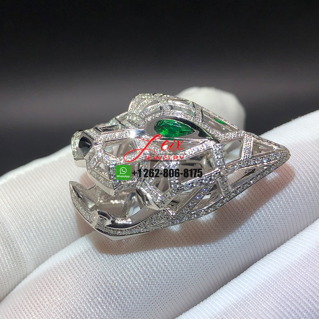 Cartier Panthere De Cartier 18k White Gold Diamond Paved & Emerald Pendant Necklace (5) Cartier Panthere De Cartier 18k White Gold Diamond Paved & Emerald Pendant Necklace