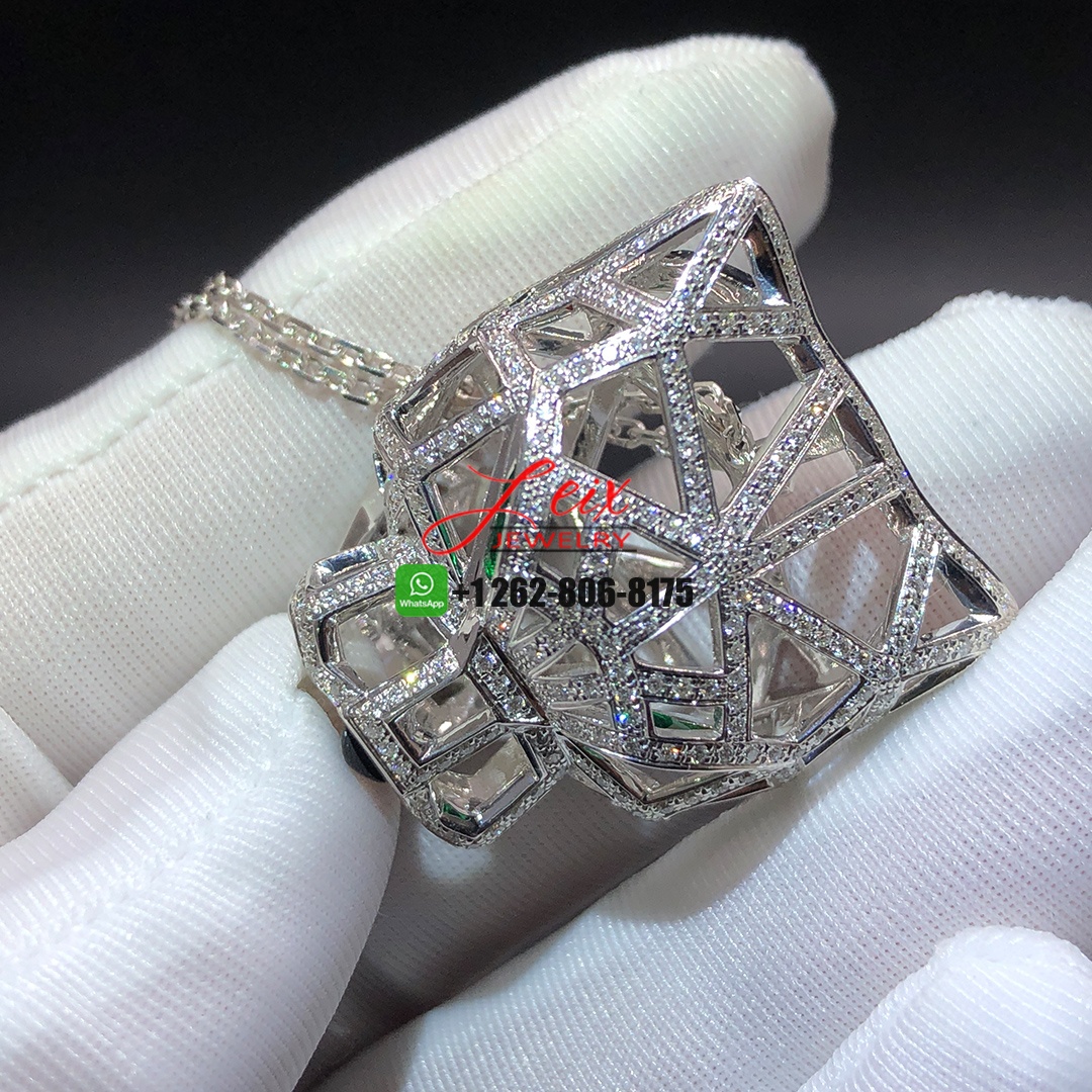 Cartier Panthere De Cartier 18k White Gold Diamond Paved & Emerald Pendant Necklace (6) Cartier Panthere De Cartier 18k White Gold Diamond Paved & Emerald Pendant Necklace