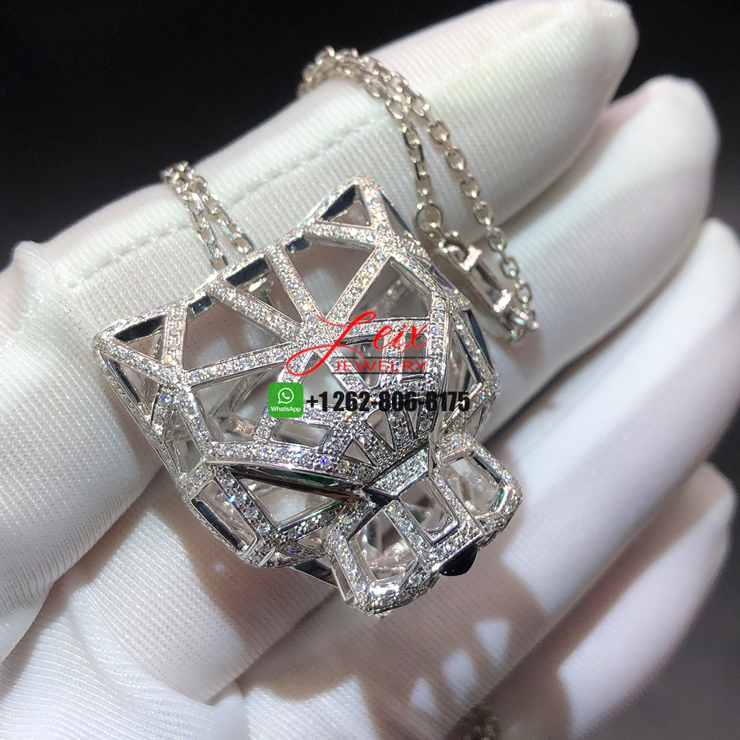 Cartier Panthere De Cartier 18k White Gold Diamond Paved & Emerald Pendant Necklace (7) Cartier Panthere De Cartier 18k White Gold Diamond Paved & Emerald Pendant Necklace