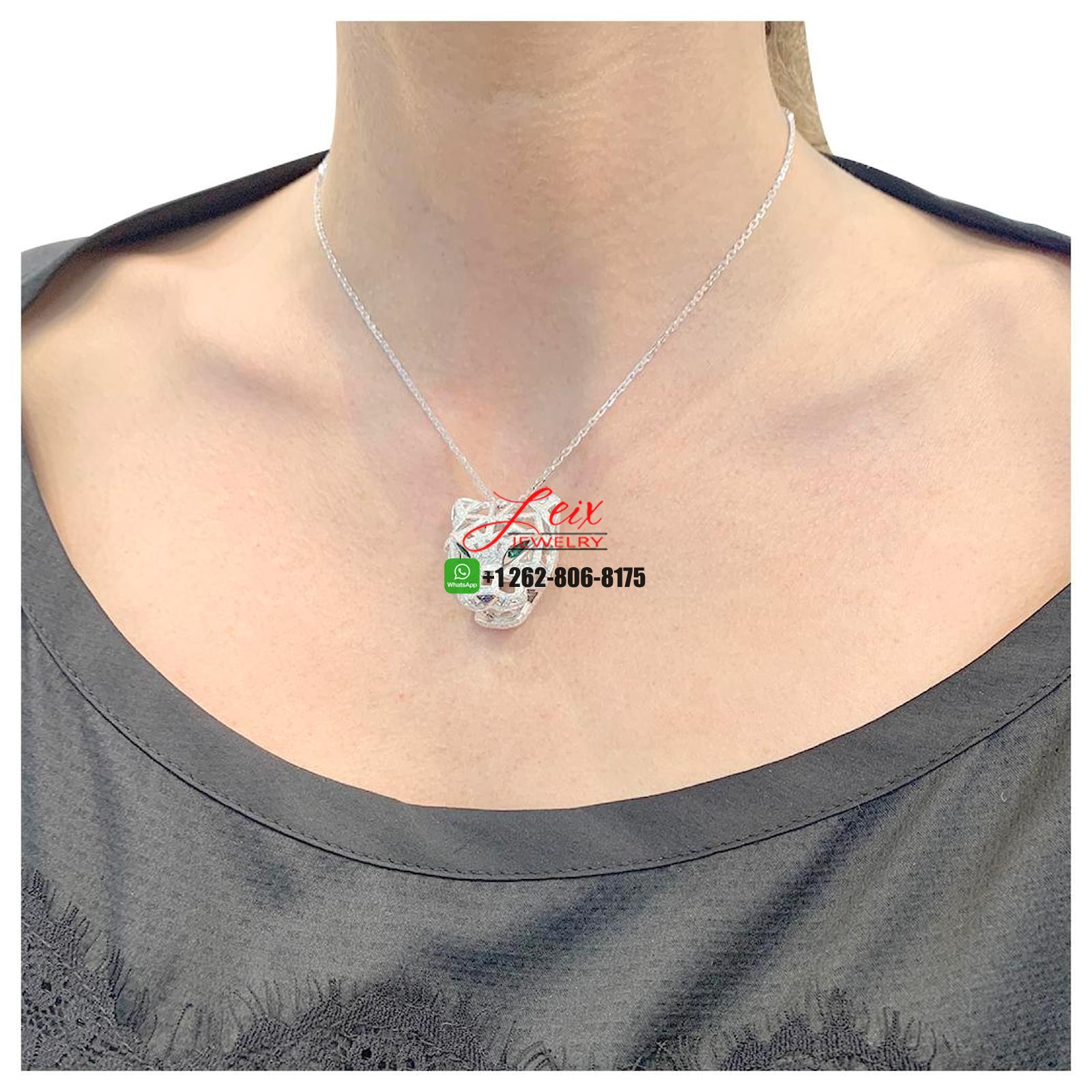 Cartier Panthere De Cartier 18k White Gold Diamond Paved Pendant Necklace Cartier Panthere De Cartier 18k White Gold Diamond Paved & Emerald Pendant Necklace