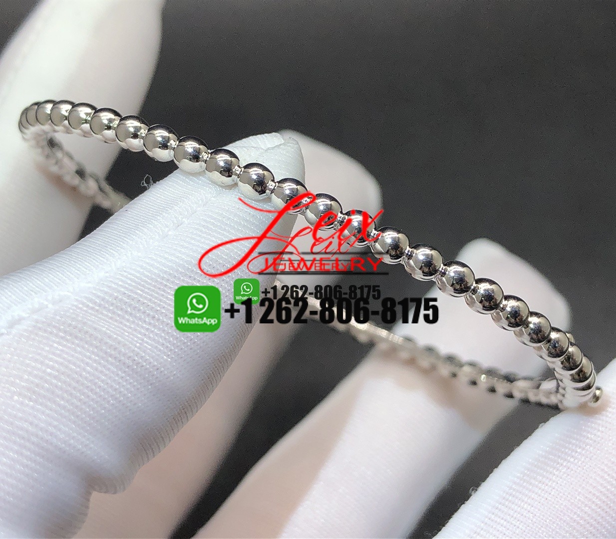 Custom Van Cleef 18K White Gold Perlée Pearls of Gold Bracelet Custom Van Cleef 18K White Gold Perlée Pearls of Gold Bracelet