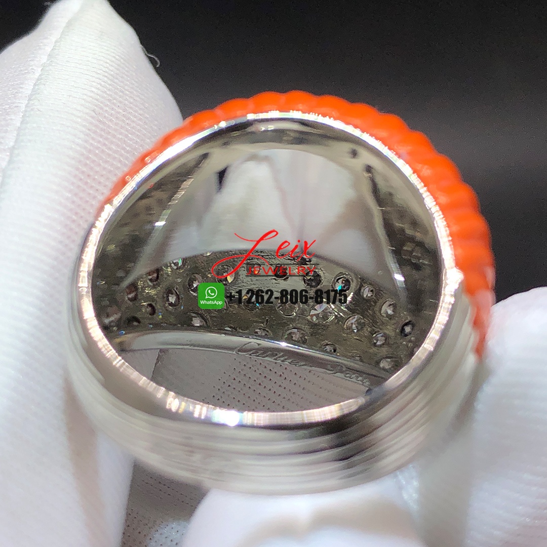 Cartier Bombe Diamond and Orange Coral Platinum Ring (1) Cartier Bombe Diamond and Orange Coral Platinum Ring
