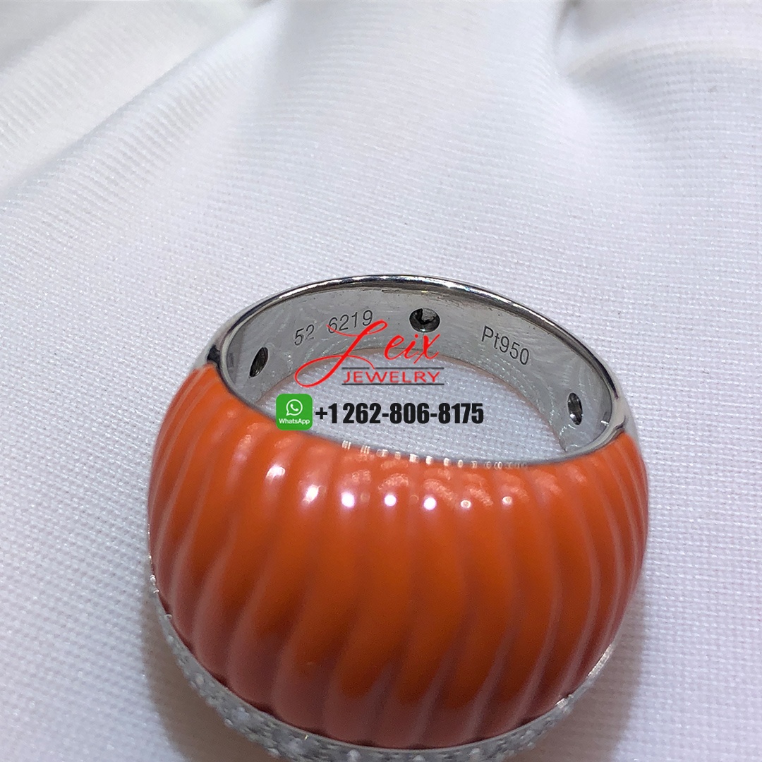 Cartier Bombe Diamond and Orange Coral Platinum Ring (2) Cartier Bombe Diamond and Orange Coral Platinum Ring