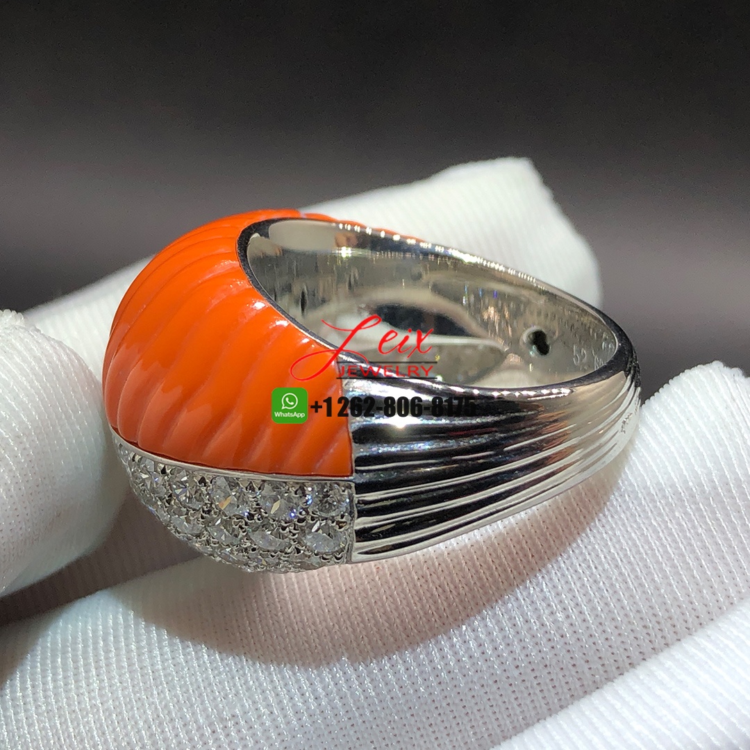 Cartier Bombe Diamond and Orange Coral Platinum Ring (3) Cartier Bombe Diamond and Orange Coral Platinum Ring