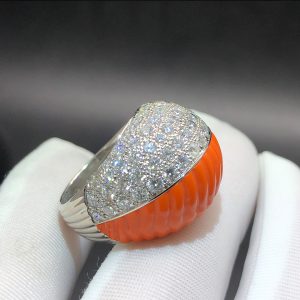 Cartier Bombe Diamond and Orange Coral Platinum Ring