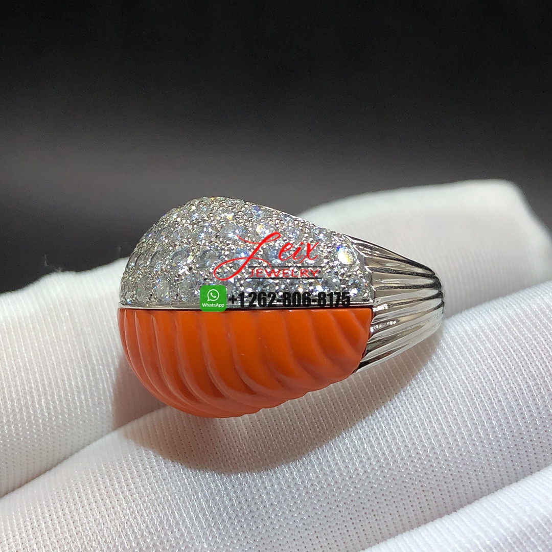 Cartier Bombe Diamond and Orange Coral Platinum Ring (4) Cartier Bombe Diamond and Orange Coral Platinum Ring