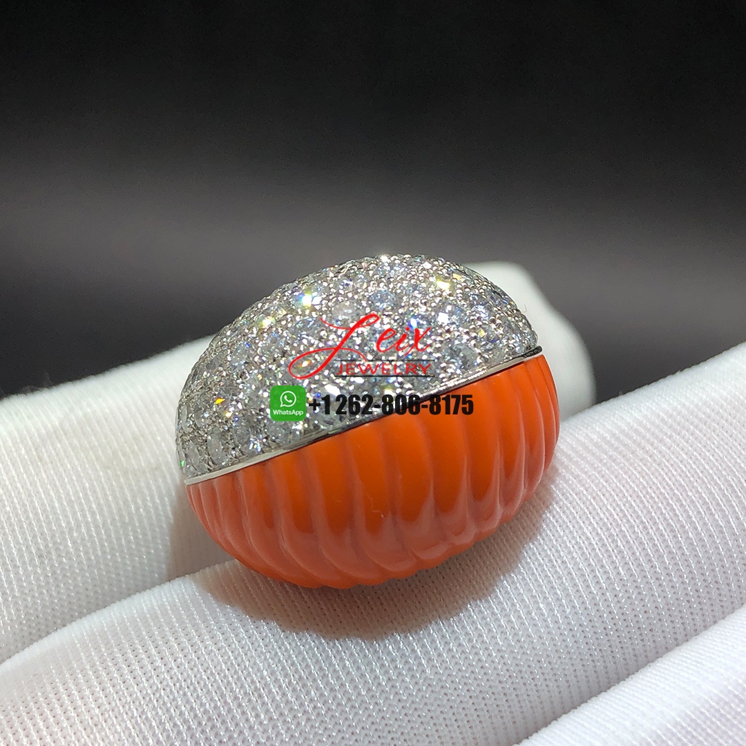 Cartier Bombe Diamond and Orange Coral Platinum Ring (6) Cartier Bombe Diamond and Orange Coral Platinum Ring