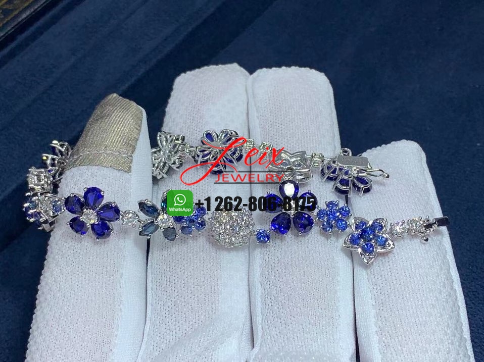Van Cleef & Arpels Folie des prés 18k White Gold Diamond Sapphire Flower Bracelet (1) Van Cleef & Arpels Folie des prés 18k White Gold Diamond Sapphire Flower Bracelet