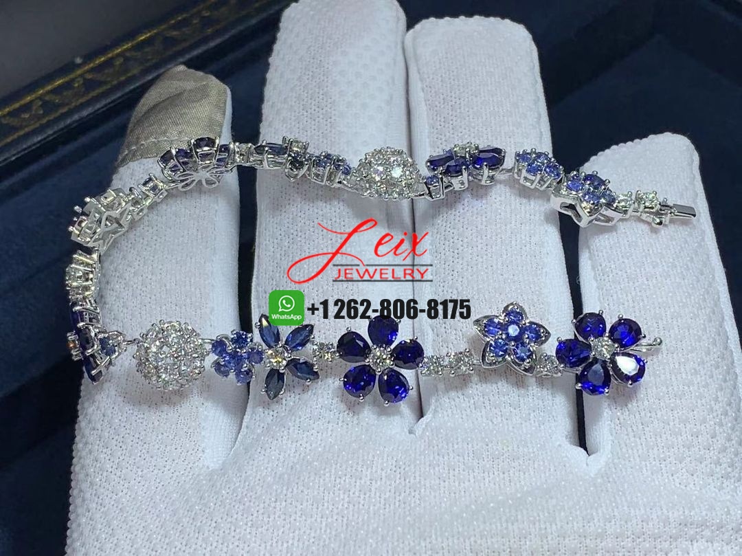 Van Cleef & Arpels Folie des prés 18k White Gold Diamond Sapphire Flower Bracelet (2) Van Cleef & Arpels Folie des prés 18k White Gold Diamond Sapphire Flower Bracelet