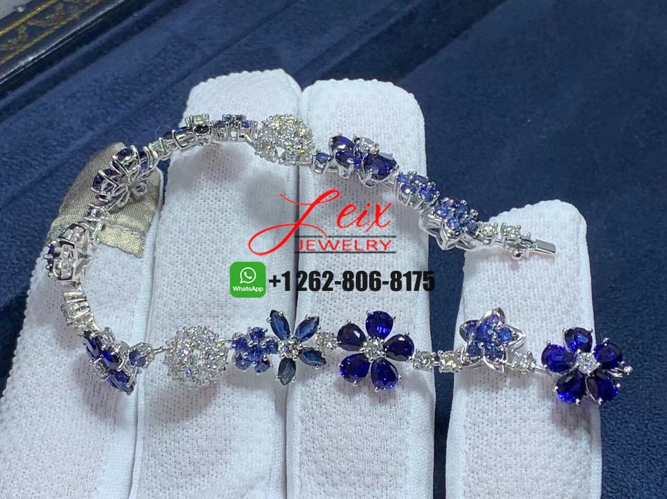 Van Cleef & Arpels Folie des prés 18k White Gold Diamond Sapphire Flower Bracelet (3) Van Cleef & Arpels Folie des prés 18k White Gold Diamond Sapphire Flower Bracelet