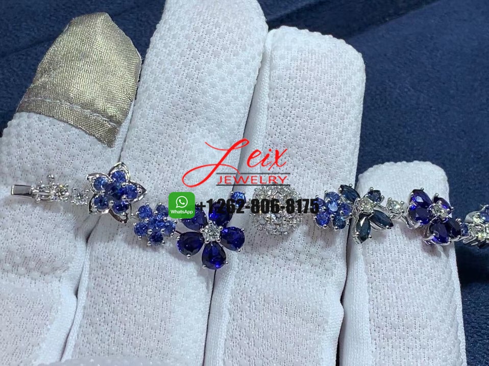 Van Cleef & Arpels Folie des prés 18k White Gold Diamond Sapphire Flower Bracelet (6) Van Cleef & Arpels Folie des prés 18k White Gold Diamond Sapphire Flower Bracelet