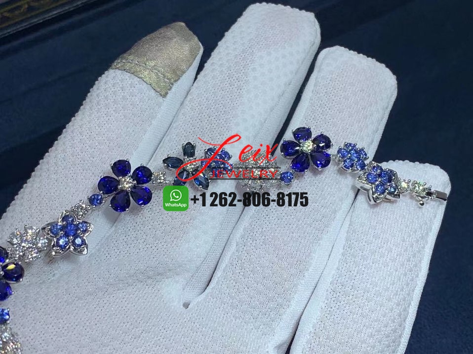 Van Cleef & Arpels Folie des prés 18k White Gold Diamond Sapphire Flower Bracelet (7) Van Cleef & Arpels Folie des prés 18k White Gold Diamond Sapphire Flower Bracelet
