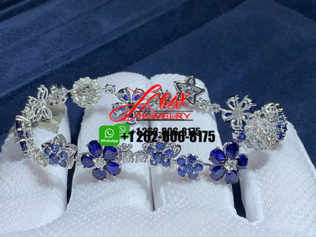 Van Cleef & Arpels Folie des prés 18k White Gold Diamond Sapphire Flower Bracelet Van Cleef & Arpels Folie des prés 18k White Gold Diamond Sapphire Flower Bracelet