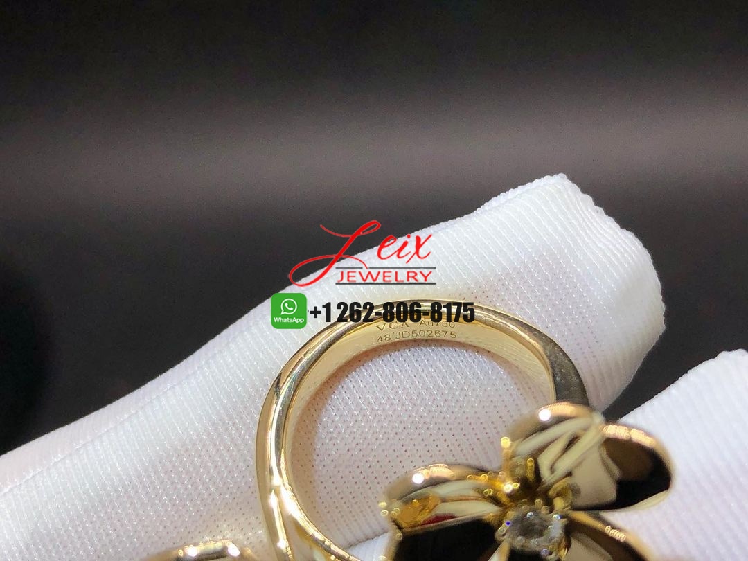 Van Cleef & Arpels Frivole 18k Yellow Gold Diamond Flower Between the Finger Ring (1) Van Cleef & Arpels Frivole 18k Yellow Gold Diamond Flower Between the Finger Ring