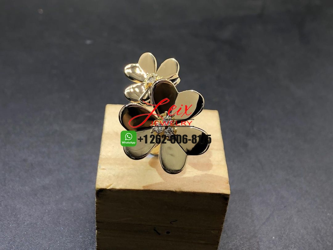 Van Cleef & Arpels Frivole 18k Yellow Gold Diamond Flower Between the Finger Ring (2) Van Cleef & Arpels Frivole 18k Yellow Gold Diamond Flower Between the Finger Ring